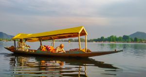 A man driving the Boat in the lake in Jammu and Kashmir